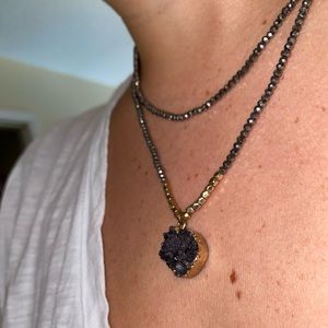 Druzy Two Chain Beaded Necklace